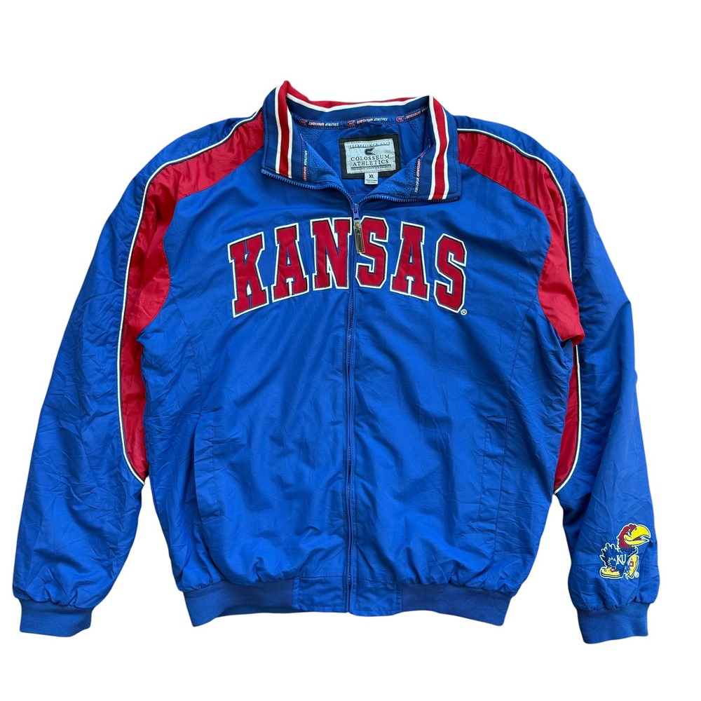 Colosseum Athletics Kansasโ Jayhawks Full Zip Windbreaker Jacket Blue Mens XL